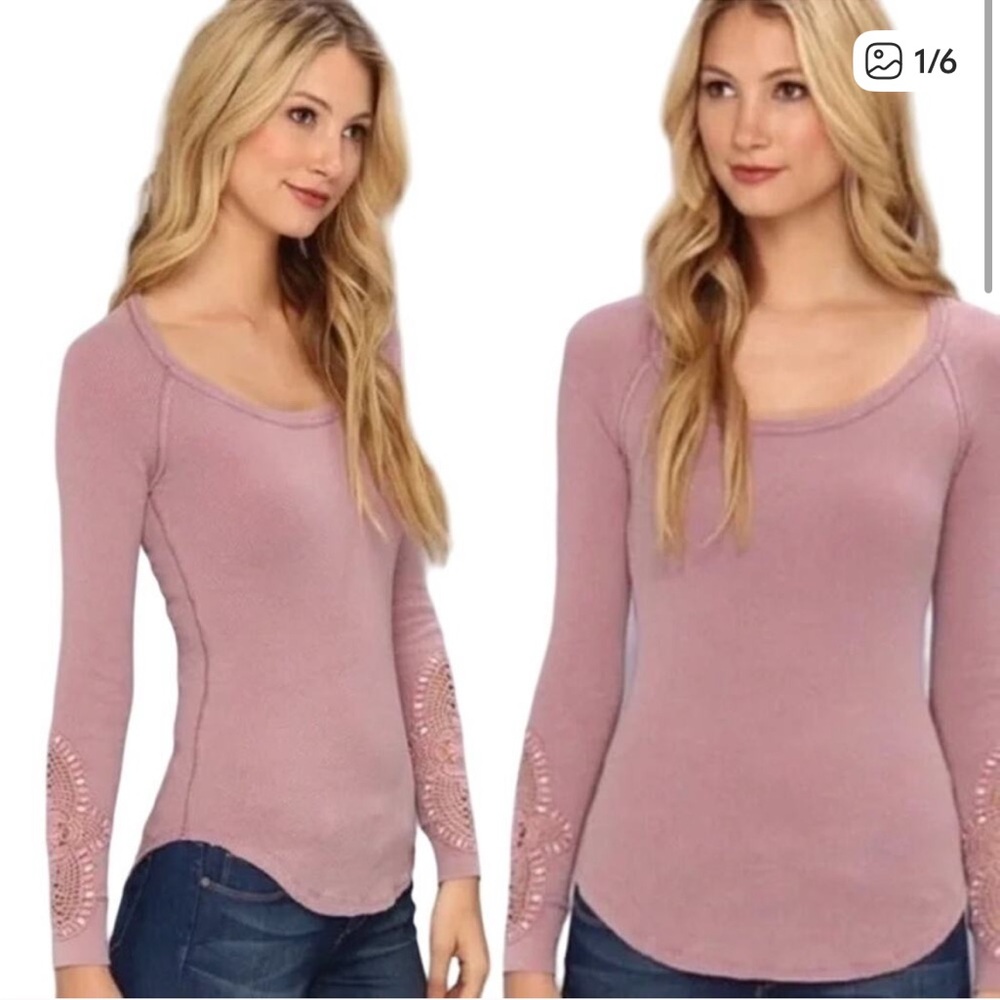Free People Synergy Crochet Trim Thermal Mauve | M